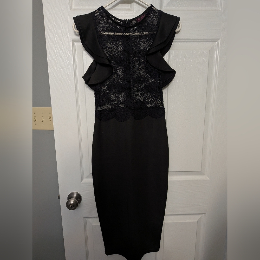 Hot Miami Styles Black Lace Midi Dress